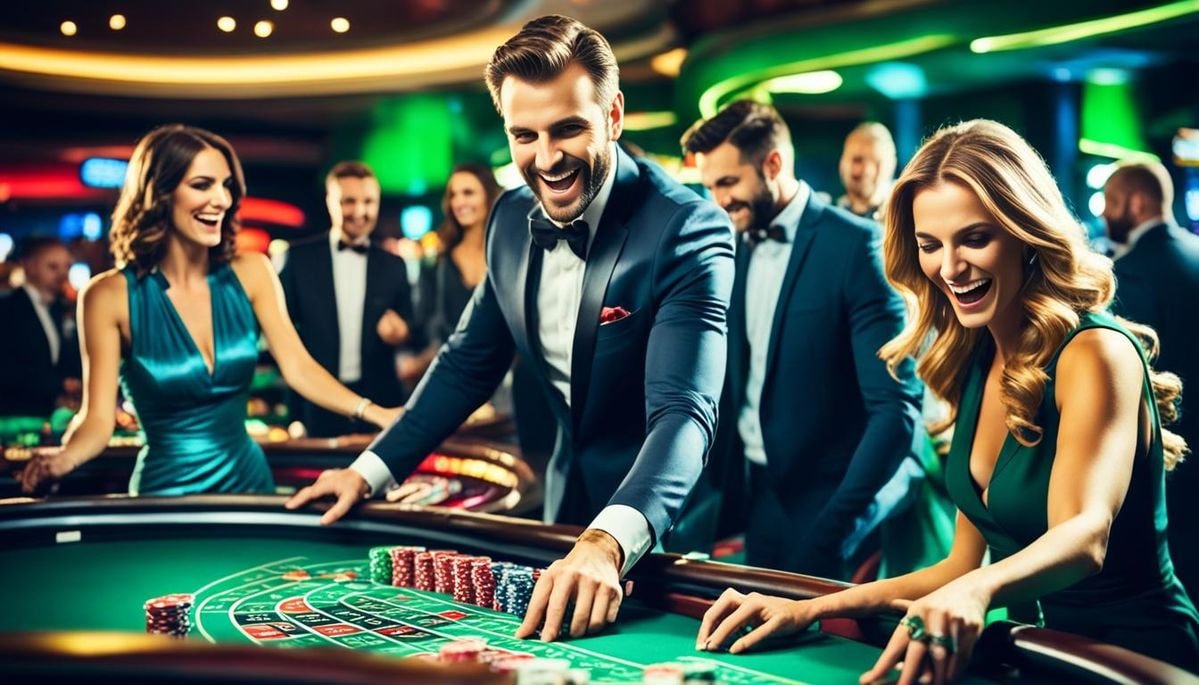 Antarmuka Andar Bahar scatter78 menampilkan dua tumpukan kartu dengan dealer profesional di studio
